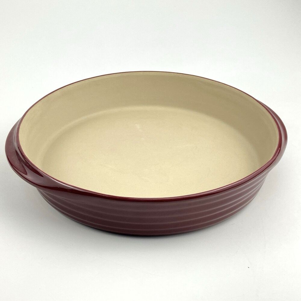 Pampered Chef Family Heritage Stoneware Round Cranberry Deepdish Baker 11.25x2.5